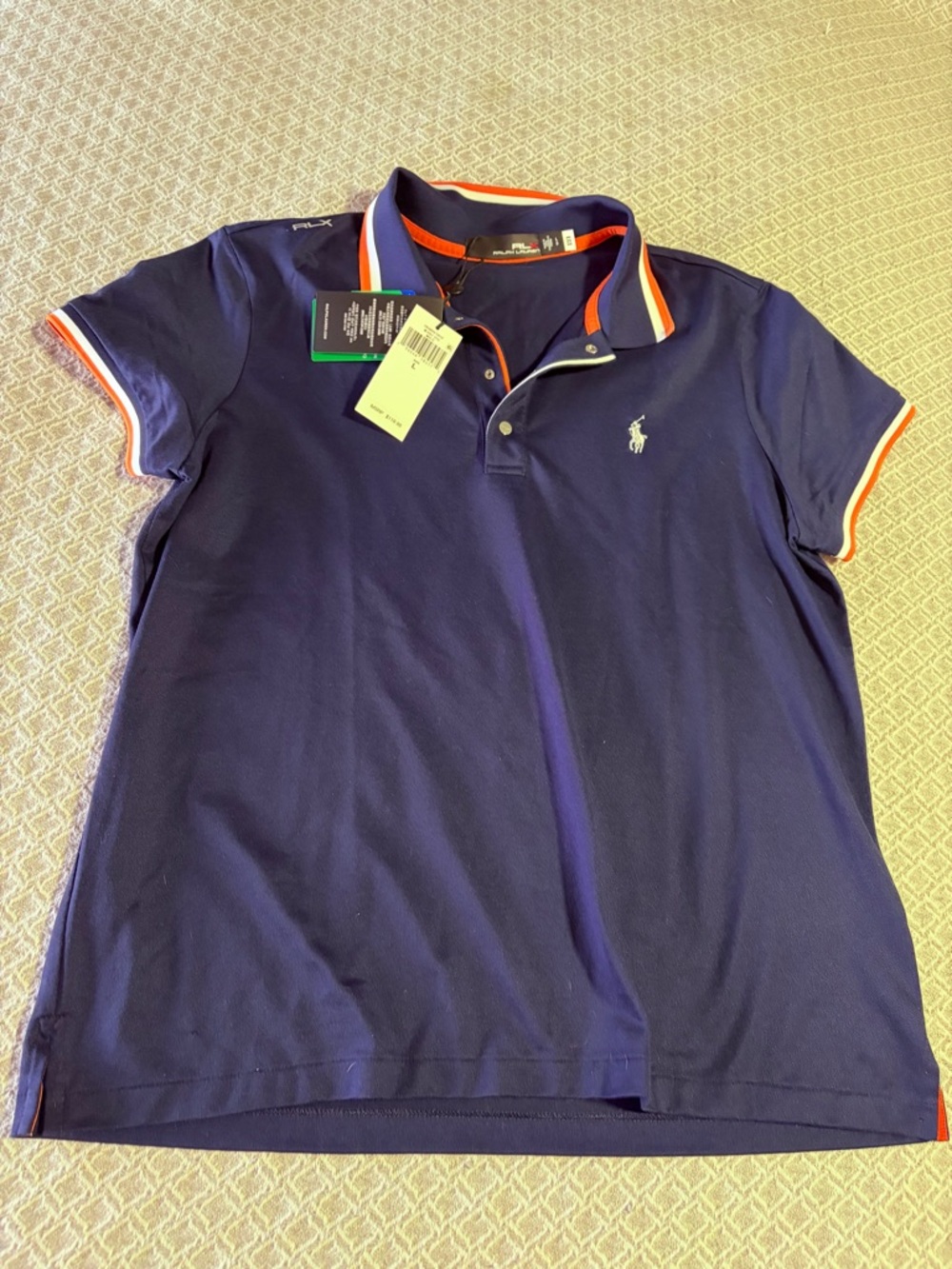 Ralph Lauren RLX Navy Polo with Orange and White Trim